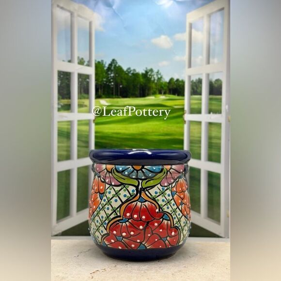 Penelope Talavera Handmade Multi Colored Ceramic Planter Pot with drainage hole - Picture 1 of 10